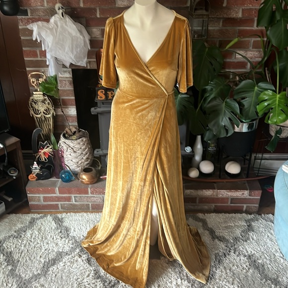 Gold Velvet Wrap Dress - Picture 2 of 8